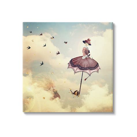 Stupell Industries Birds Flying Surreal Woman Clouds Fantasy