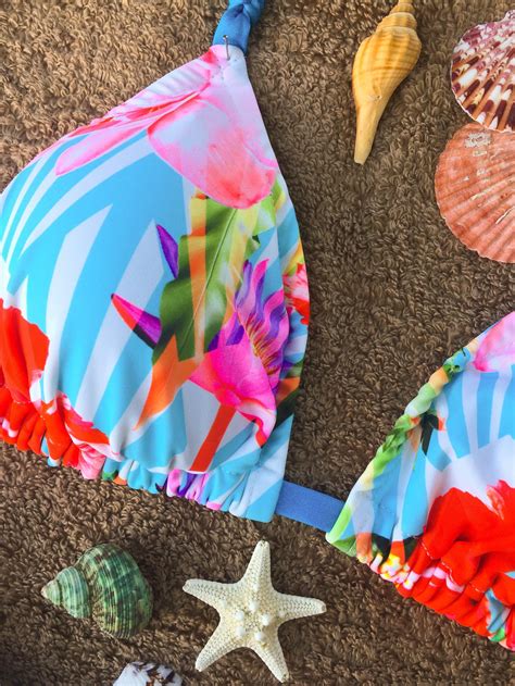 Colorful String Bikini With Bamboo Rings Beach Bikini Posing Practice