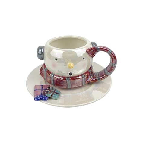 Snowman Ceramic Christmas Tea Cups And Saucers Set Dongsheng