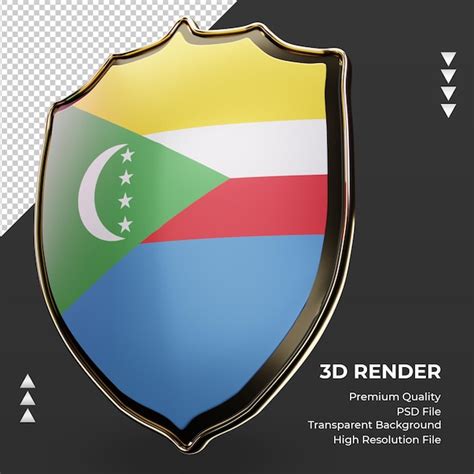 Escudo 3d Bandeira Das Comores Renderizando Vista Direita Psd Premium