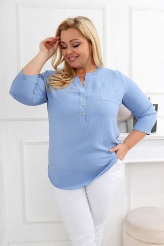 Elegancka Błękitna Bluzka Z Rękawem 34 Plus Size Xxl Moda Size Plus Iwanek