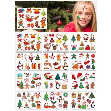 Temporaire Tatouages 12 Feuilles Noël Tatouages Temporaires de Enfants