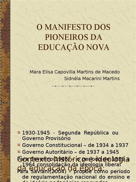 Manifesto Dos Pioneiros Da Educacao Nova - O Manifesto Dos Pioneiros Da Educação Nova | PDF