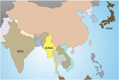 Map of Burma - Myanmar in world map (South-Eastern Asia - Asia)