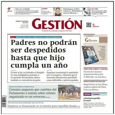 Periódico Diario Gestión Perú Periódicos de Perú Edición de lunes