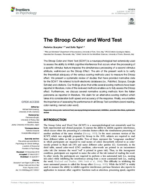 Pdf Stroop Color And Word Test