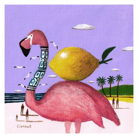 Peinture Flamant rose au citron par Lionnet Pascal Carré d artistes