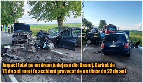 Impact fatal pe un drum județean din Neamț Bărbat de 74 de ani mort