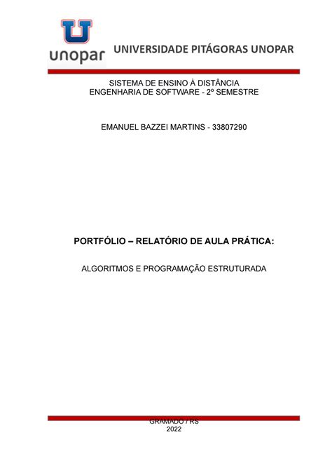 Relatório De Aula Prática Algoritmos E Programação Estruturada Sistema De Ensino À DistÂncia