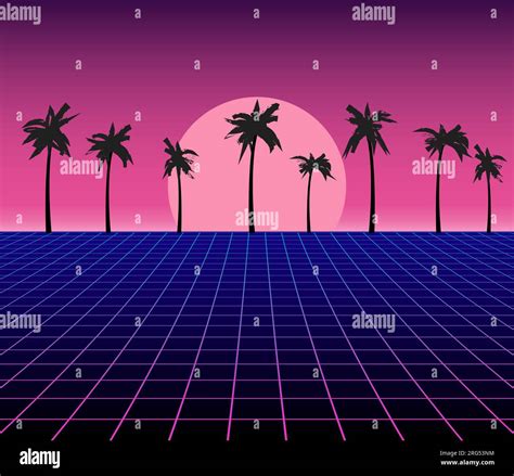 Synth Wave Retro Grid Background Synthwave 80s Vapor Vector Game