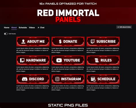 Red Immortal Twitch Panels 16x Stream Panels Badges Streamer Overlay