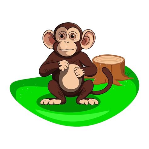 Ilustração de um macaco na ilustração vetorial da floresta Vetor Premium