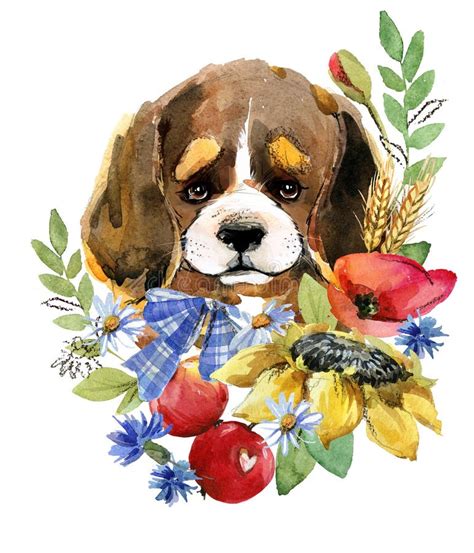 Cartoon Puppy. Farm Animal Illustration. Cute Watercolor Dog Stock ...