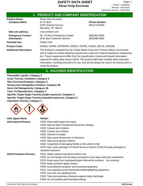 PDF SAFETY DATA SHEET Page 1 Klean Strip Kerosene 1 Klean Strip