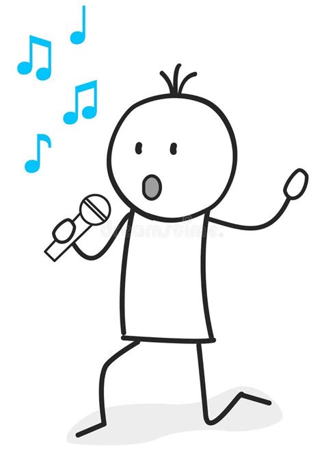 Stick Figure Sings Music With Microphone Stock Vector Illustration Of