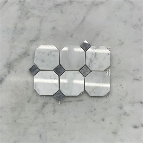 Sample Carrara White Marble 2 Inch Octagon Mosaic Tile W Bardiglio