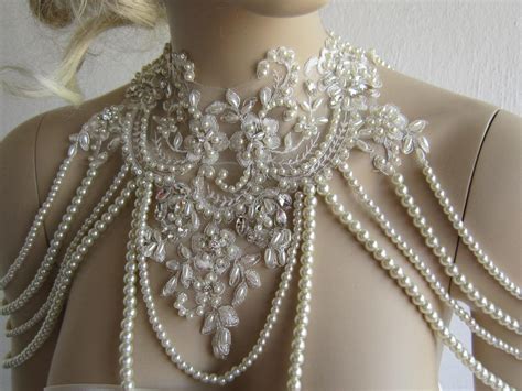 Wedding Jewelry Necklaces Shoulder Bridal Lace And Pearl Etsy