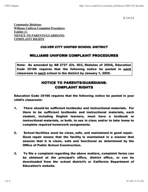 Fillable Online Ccusd 1312 4 E Williams Uniform Complaint Procedures