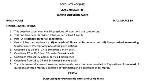 Cbse Class 12 Accountancy Sample Question Paper And Marking Scheme 2024