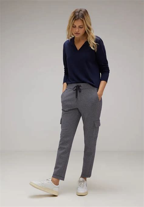 Street One Pantalon Cargo Coupe Classique Pour Femmes En Bleu Blanc