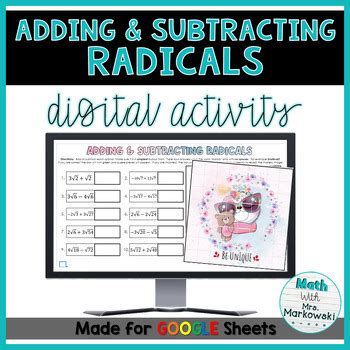 Algebra Adding And Subtracting Radicals Digital Activity Tpt