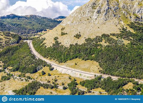 Beautiful Nature In Montenegro Autumn Mountains And Roadway Stock