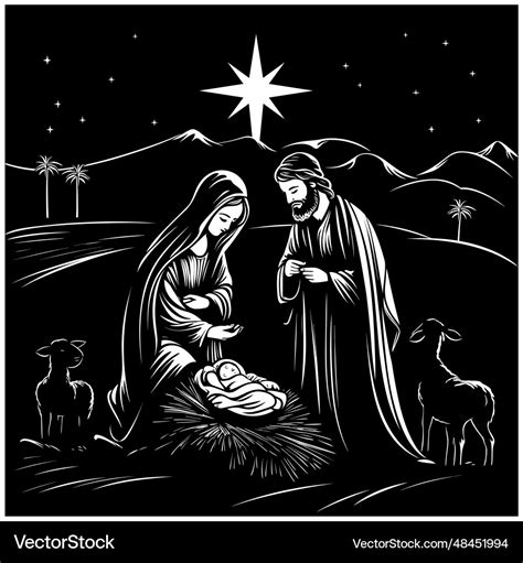 Nativity Scene Black and White Cartoon Vector Images (over 1,000)