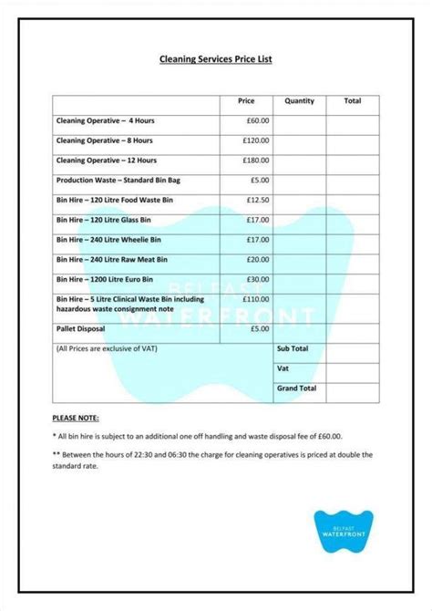 Cleaning Price List 9 Examples Format Pdf