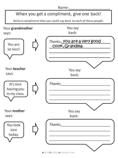 Helping Kids With Aspergers To Give Compliments Worksheets For Social