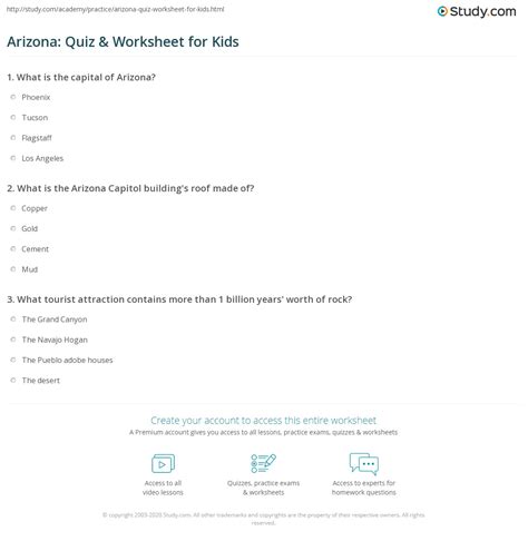 Arizona Quiz And Worksheet For Kids