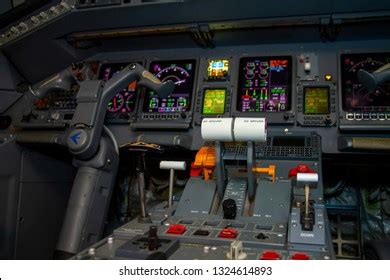 Airplane Cockpit Embraer175 Aircraft Cockpit Russia Stock Photo ...