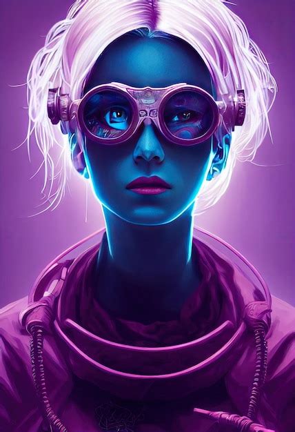 Hermosa Ola Retro Mujer Cient Fica Con Gafas Cyberpunk Metaverso