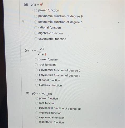 Solved Classify Each Function As A Power Function Root Chegg