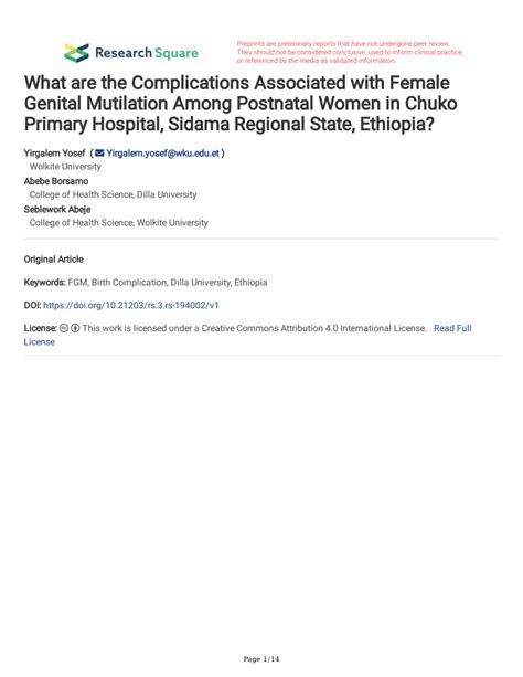 Pdf What Are The Complications Associated With Female Genital Mutilation Among Postnatal Women