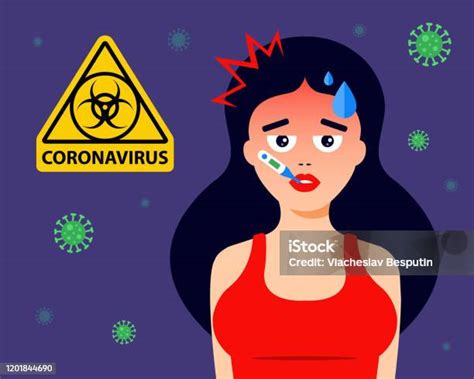 소녀는 독감이 있습니다 위험한 질병의 벡터 Covid 19에 대한 스톡 벡터 아트 및 기타 이미지 Covid 19 가공의