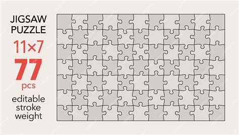 Premium Vector | Empty jigsaw puzzle grid template 11x7 shapes 77 pieces separate matching ...