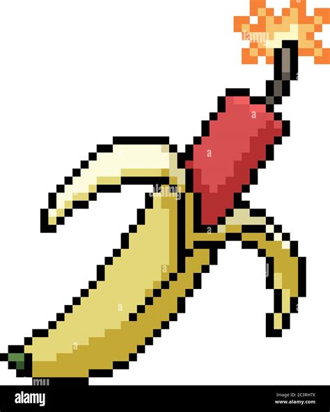 Vector Pixel Art Banana Dynamite Isolated Cartoon Stock Vector Image