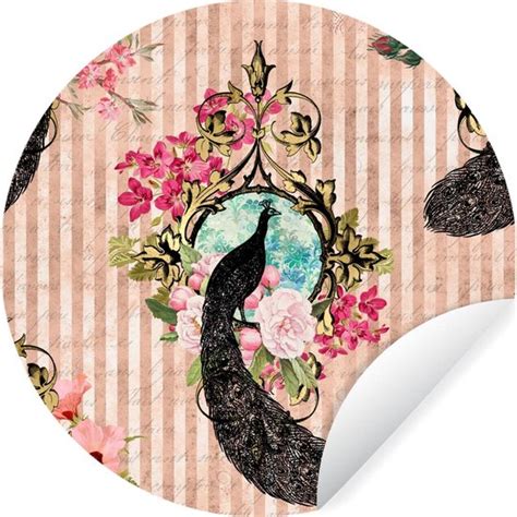 Wallcircle Muurstickers Behangcirkel Pauw Roze Bloemen