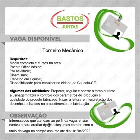 Vagas Para Torneiro Mecanico - TORNEIRO(A) MECÂNICO - Vagas Fortaleza
