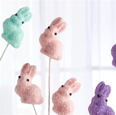 Purple Pink And Blue Glitter Easter Bunny Floral Sprays Picks