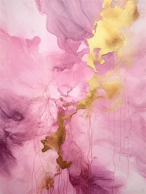 Premium Ai Image Painting Of A Pink And Gold Abstract Painting With A Gold Leaf Generative Ai