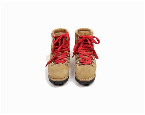 Vintage Tan Leather Hiking Boots With Red Laces Women S Etsy