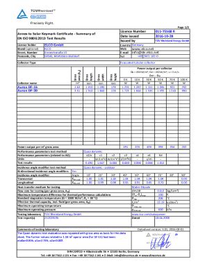 Fillable Online Annex To Solar Keymark Certificate Summary Of En Iso