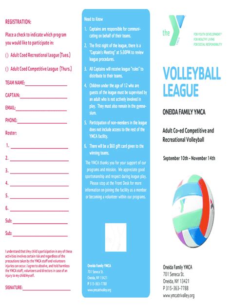 Fillable Online FALL VOLLEYBALL LEAGUES YMCA Of The Greater Tri