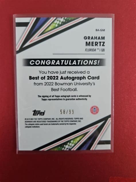 2022 Bowman U Best Green Refractor Graham Mertz Auto Florida Gators 58