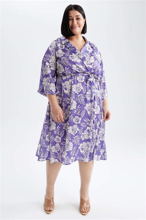 Purple Woman A Cut Long Sleeve Floral Printed Satin Midi Dress 2502178