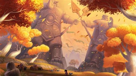 A Painting Of A Giant Robot Standing In The Middle Of A Forest