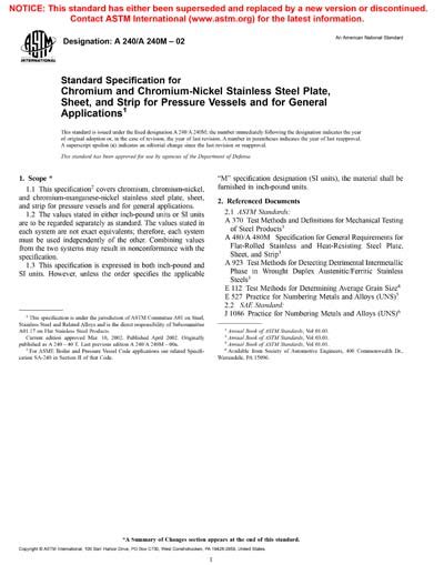 ASTM A240 A240M 02 Standard Specification For Chromium And Chromium