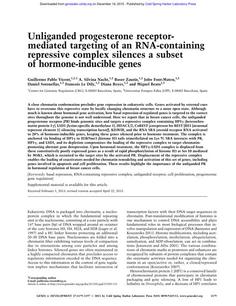 Pdf Unliganded Progesterone Receptor Mediated Targeting Of An Rna