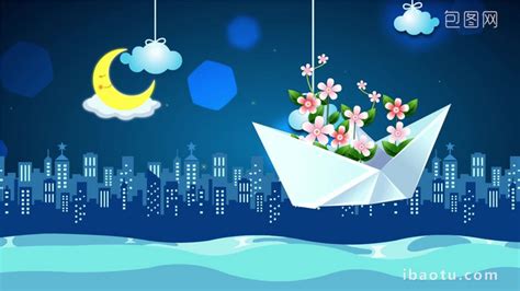 Cartoon Paper Boat Flying At Night Background Video MOV Template Free ...